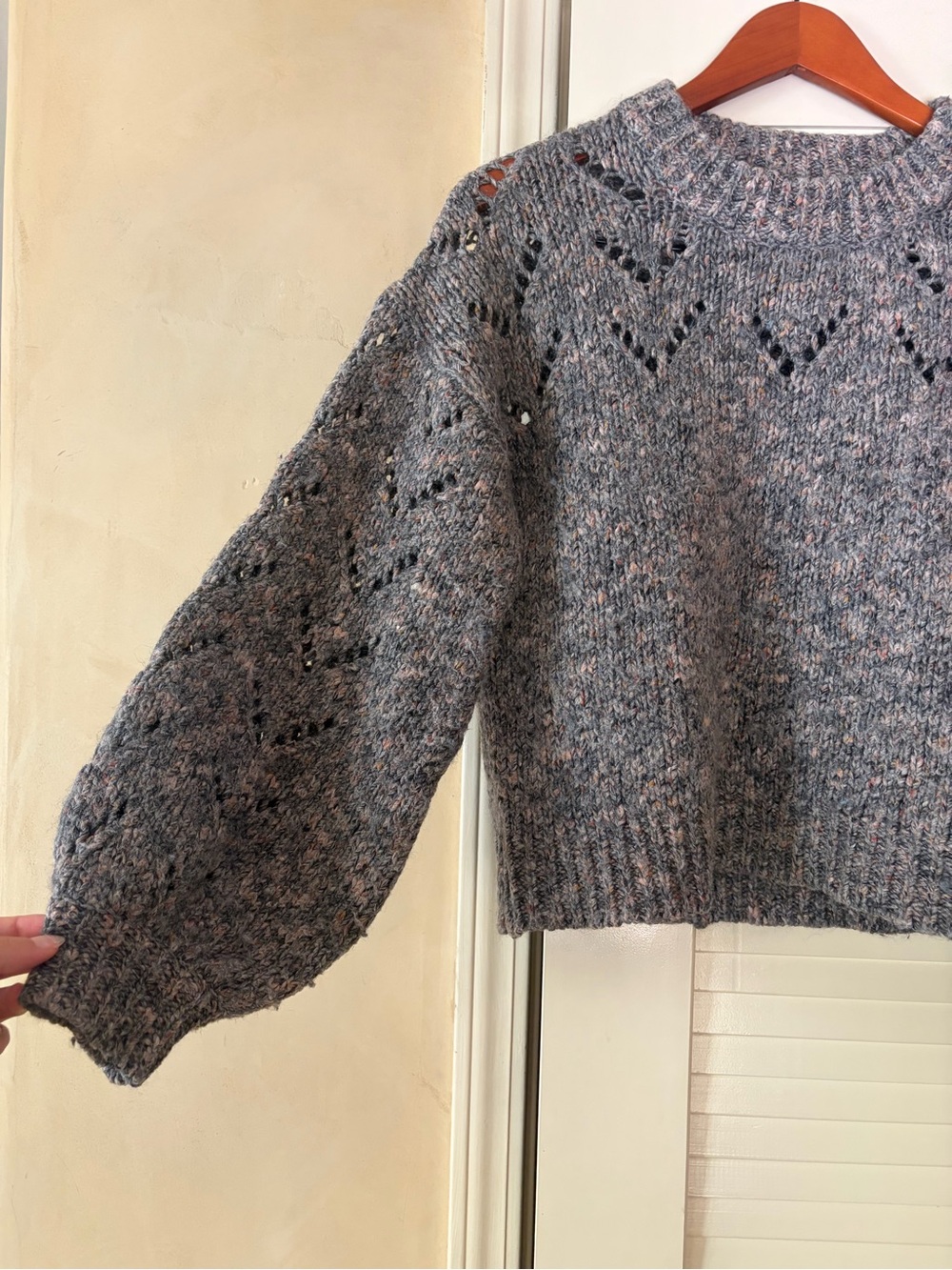 Madewell Pointelle Bubble Sleeve Pullover Sweater Size Small Marled Rock - Picture 2 of 7
